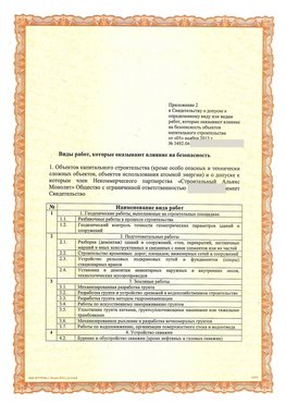 Приложение к свидетельству о допуске к определенному виду или видам работ Кызыл СРО в строительстве